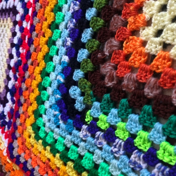 2 Granny Square Crochet Afghan Blankets Throw Multicolor Hippy Boho Retro - Picture 3 of 3